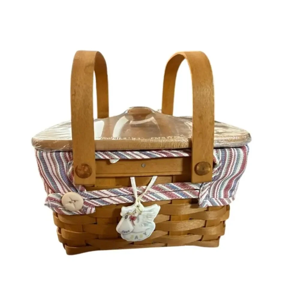 Longerberger Classic Little Market Basket Striped Liner 2005 Tie On Protector